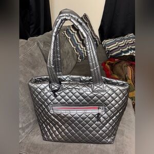 Silver Quilted Tote Bag